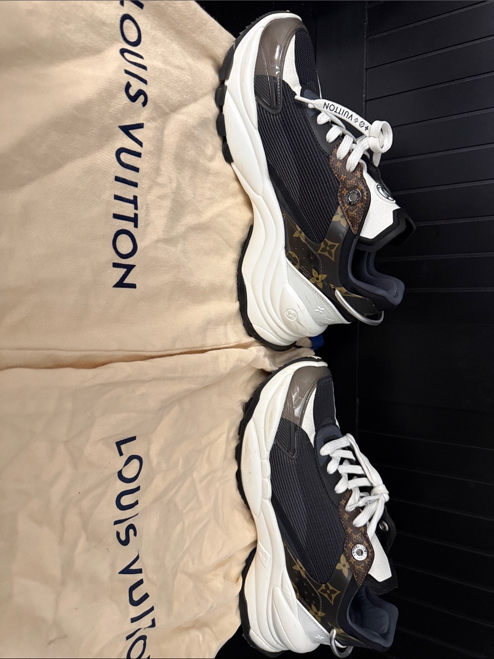 Louis Vuitton Black White Brown Run Away Dad-Style Sneakers - Picture 2 of 7
